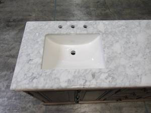 lot 336 image: Home Decorators Collection Clinton 72 in. W Double Vanity in Almond Latte with Natural Marble Vanity Top in White with White Basin 9785100810