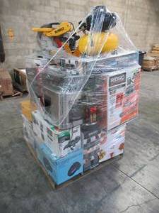 lot 339 image: WHOLESALE MIXED PALLET OF MISCELLANEOUS POWER TOOLS, GARAGE ITEMS AND HOME DECOR