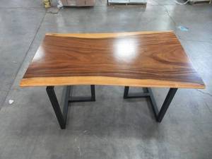 lot 16 image: Solid Wood Live Edge Walnut Dining Table (60362362) With Metal T Bases (MTBD) 60 x 34 x 2 14 - LOW $400.00 RESERVE