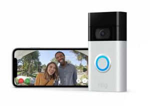 lot 618 image: Ring 1080p Wi-Fi Video Wired and Wireless Smart Video Door Bell Camera, Works with Alexa, Satin Nickel (2nd Gen) 8VR1SZ-SEN0