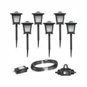 lot 4A image: Low Voltage Black Outdoor Integrated LED Landscape Path Light (6-Pack Kit)