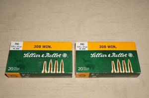 lot 61 image: 40 Sellier & Bellot .308 Win 147 Gr FMJ Ammo