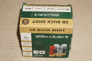 lot 80 image: 25 Sellier & Bellot 12 Ga 2-34 4 Buck Shotshells
