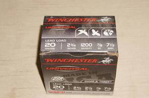 lot 88 image: 25 Winchester Universal 20 Ga 2-34 7-12 Shot Shotshells