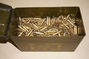 lot 122 image: Metal Ammo Can with Empty .223 and 5.56 Casings