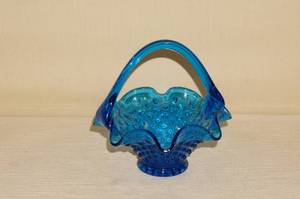 lot 41 image: Cobalt Blue Glass Hobnail Basket - Believed to be Lefton