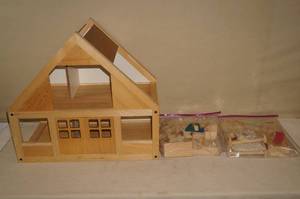 lot 108 image: Wood Doll House with Accessories