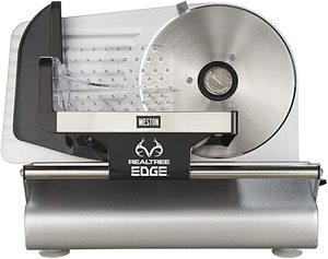 lot 11 image: Realtree Edge 200-Watt Silver Meat Slicer with Camouflage Storage Cover