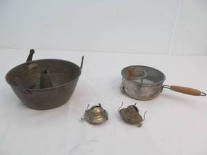 Vintage sifter, lantern burners, pan