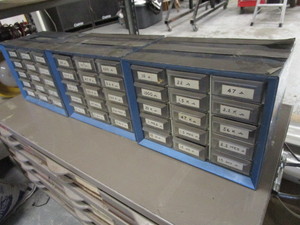 lot 212 image: PARTS CABINETS WITH VINTAGE RESISTORS IN DRAWERS