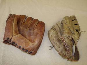 2 Vintage Baseball Gloves, One Stamped Mickey Mantle