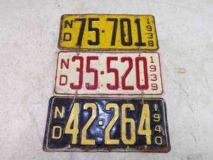 1938 -1939-1940 License Plates