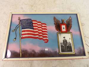 Vintage Reverse Painted Glass World War Two Soldier Active Duty Framed Photo