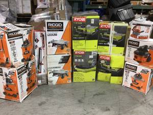 lot 5 image: Pallet with assorted Ridgid and Ryobi Tools various conditions customer returns see pictures