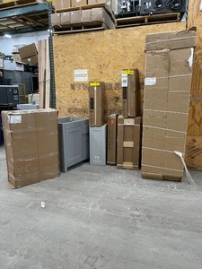 lot 48 image: Assorter of Hampton Bay kitchen and wall Cabinet  diferent sizes and colors