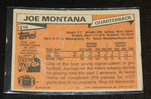 1981 Topps Joe Montana Rookie Card