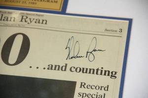 Framed Nolan Ryan Newspaper Cover Autograph 5000  Scoreboard COA