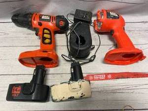 lot 10 image: Black & Decker Cordless Drill, Light, Two Batteries, Charger