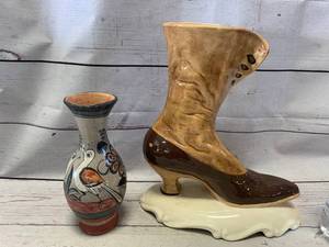 lot 30 image: Antique Pottery Vase & Boot Planter