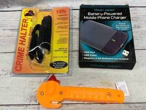 lot 167 image: Pepper Spray, Vehicle Safety Tool, Mobile Phone Charger