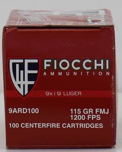 lot 1 image: 100 Fiocchi 9mm 115gr FMJ Cartridges