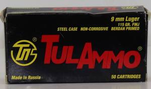 lot 3 image: 50 Tul Ammo 9mm 115gr FMJ Cartridges