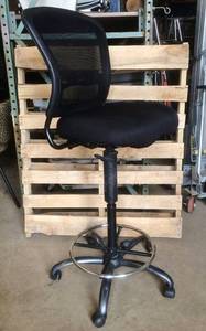 lot 12 image: MSRP $500&nbspCOE Armless Ergonomic Mesh Back Drafting Laboratory Task Stool Height Adjustable Chair with Comfortably Thick Black Upholstered Seat, Footring and Titanium Steel Base - Excellent Condition 