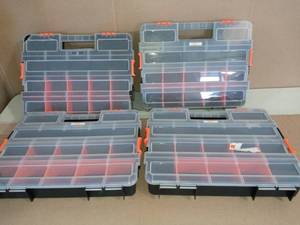 lot 9 image: 15-Compartment Interlocking Small Parts Organizer in Black (2-Pack) by HDX- set of 4- 2 are slighlty damaged SEE PICTURES