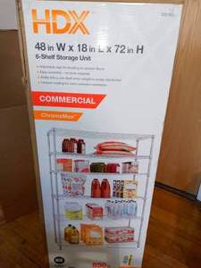 lot 17 image: Chrome 6-Tier Heavy Duty Metal Wire Shelving Unit (48 in. W x 72 in. H x 18 in. D) by HDX- open box not used -SEE PICTURES