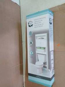 lot 70 image: 23-14 in. W x 66-12 in. H x 7-12 in D 3-Shelf Over the Toilet Storage Cabinet in White by Zenna Home- open box not used -SEE PICTURES