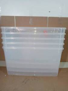 lot 30 image: Ultra Storage Box BY Sterilite- set of 5 - slightly damaged - lids not included -SEE PICTURES