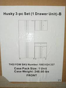 lot 41 image: Welded 54 in. W x 75 in. H x 19 in. D Steel Garage Cabinet Set in Black (3-Piece) by Husky- open box not used -SEE PICTURES