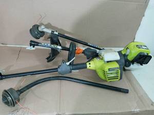lot 56 image: 25cc 2-Cycle Attachment Capable Full Crank Curved Shaft Gas String Trimmer by RYOBI- set of 2 - used -SEE PICTURES