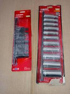 lot 61 image: 12 in. Drive Deep SAE Socket Set (11-Piece) & 12 in. Drive Hex Bit Impact Socket Set SAE (7-Piece) by Husky- open box -SEE PICTURES