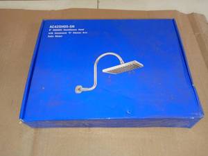 lot 83 image: 1-Spray 8 in. Single Wall Mount Fixed Shower Head in Satin Nickel by MODONA- open box not used -SEE PICTURES