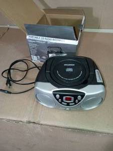 lot 89 image: Sylvania SRCD243M Portable CD Boom Box with AMFM Radio - Black- open box not used SEE PICTURES