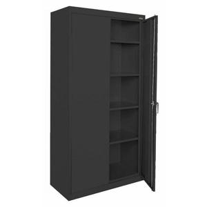 lot 79 image: Classic Series 72 in. H x 36 in.W x 18 in. D Steel Freestanding Storage Cabinet with Adjustable Shelves in Black by Sandusky- not used- slightly damaged -SEE PICTURES