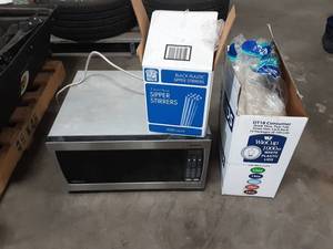 lot 39 image: Mr. Coffee Programable Coffee Maker, Panasonic Inverter Microwave & Paper Cups (More Than In Picture)