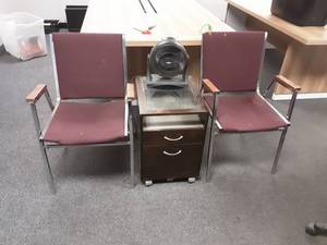 lot 64 image: 2-Side Chairs, Rolling Cabinet & Fan