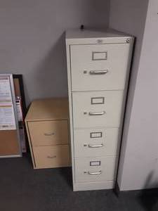 lot 66 image: 4-Drawer File Metal, 2-Drawer File Press Wood, 3-Assorted Bulletin Boards