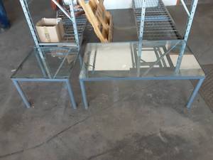 lot 68 image: 2-Ikea Dalfors MetalGlass Top Tables 22x22x16, 44x25x16