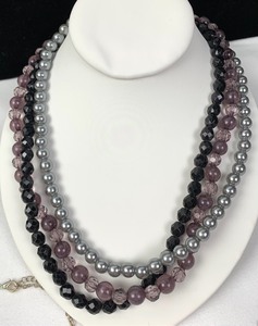lot 413 image: Misc. Costume Jewelry Lot - Blacks, Purples and Silver Tones