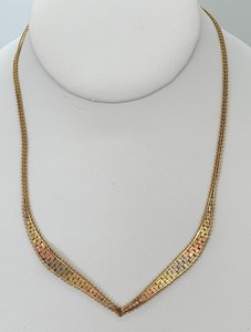 lot 13 image: Ornate 14K 3-Color Flat Gold Chevron Necklace, Made in Italy