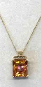 lot 18 image: Large Twilight Topaz Pendant on 18 10K Gold Chain, Original Tag