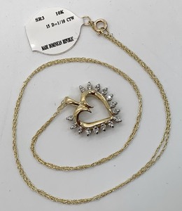 lot 24 image: Petite 10K 15-Diamond Heart Pendant (110 CWT) on 18 10K Yellow Gold Chain, Original Tag
