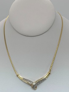 lot 26 image: Diamond Chevon Necklace (.33 CTTW), Gold Over 925 Silver w Original Tags
