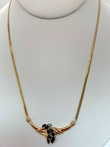 lot 32 image: 10K Gold Chevron Pendant w (Assumed) Sapphires, Flat Serpentine Chain