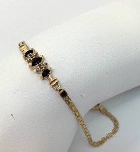 lot 36 image: Dainty 10K Yellow Gold Sapphire Bracelet, 6-34 Long, Original Tags