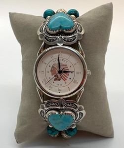 lot 39 image: Liberty Indian Head Watch w Sterling Silver and Turquoise Band