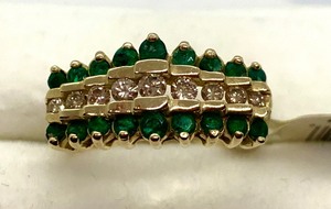lot 44 image: 10K Gold, Emerald and Diamond Pyramid Ring, Size 7, Original Tag
